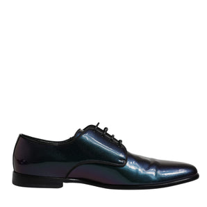 Dolce &amp; Gabbana Multicolor Peacock Patent Leather Derby Men Dress Shoes
