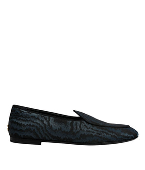 Dolce &amp; Gabbana Blue Black Flats Men Loafers Dress Shoes