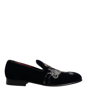 Dolce &amp; Gabbana Black Velvet Floral Gun Loafers Dress Shoes