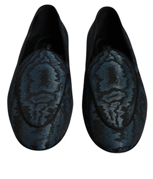Dolce &amp; Gabbana Blue Black Flats Men Loafers Dress Shoes