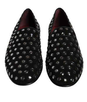 Dolce &amp; Gabbana Black Crystal Embellished Loafers Dress Shoes