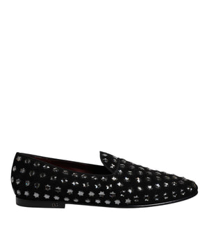 Dolce &amp; Gabbana Black Crystal Embellished Loafers Dress Shoes