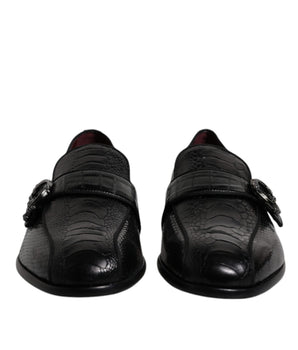 Dolce &amp; Gabbana Black Exotic Leather DG Logo Loafers Formal Dress Shoes