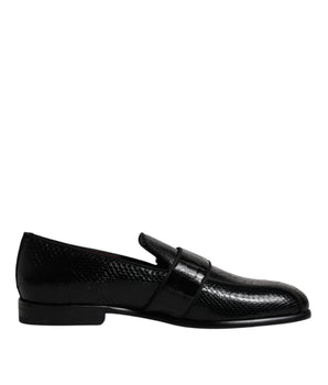 Dolce &amp; Gabbana Black Exotic Leather DG Logo Loafers Formal Dress Shoes