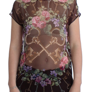 Dolce & Gabbana Elegant Floral Silk Blouse with Cap Sleeves