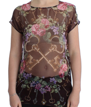Dolce &amp; Gabbana Elegant Floral Silk Blouse with Cap Sleeves