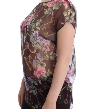 Dolce &amp; Gabbana Elegant Floral Silk Blouse with Cap Sleeves