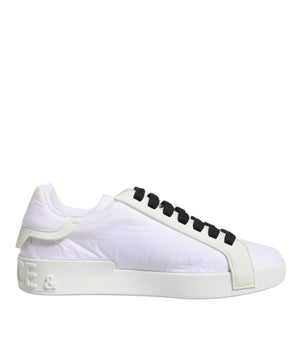 Dolce &amp; Gabbana White Nylon Leather Low Top Sneakers Shoes