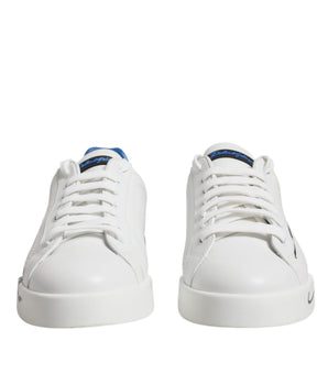 Dolce &amp; Gabbana White Blue Portofino Leather Sneakers Shoes