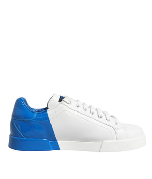 Dolce &amp; Gabbana White Blue Portofino Leather Sneakers Shoes