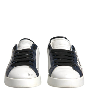 Dolce &amp; Gabbana White Blue Leather Crown Milano Sneakers Shoes