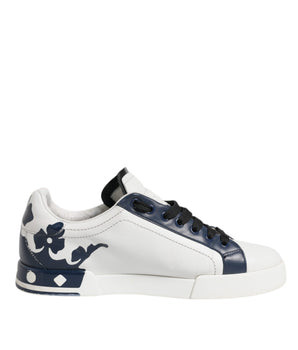 Dolce &amp; Gabbana White Blue Leather Crown Milano Sneakers Shoes