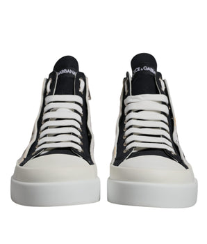 Dolce &amp; Gabbana White Black Cotton High Top Sneakers Shoes