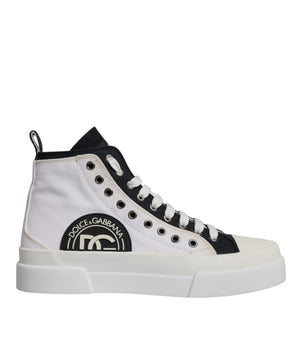 Dolce &amp; Gabbana White Black Cotton High Top Sneakers Shoes