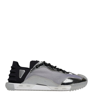 Dolce &amp; Gabbana Silver Black Nylon NS1 Low Top Sneakers Shoes