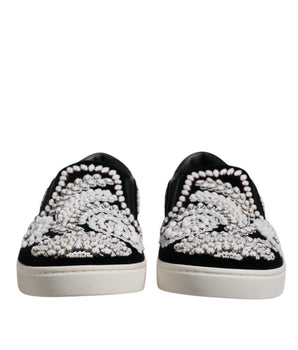 Dolce &amp; Gabbana Black Embellished London Men Slip On Shoes