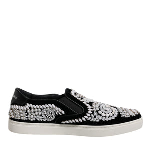 Dolce &amp; Gabbana Black Embellished London Men Slip On Shoes