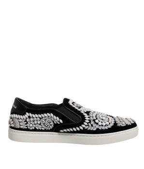 Dolce &amp; Gabbana Black Embellished London Men Slip On Shoes