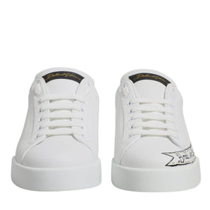 Dolce & Gabbana White Leather Low Top Lace Up Sneakers Shoes