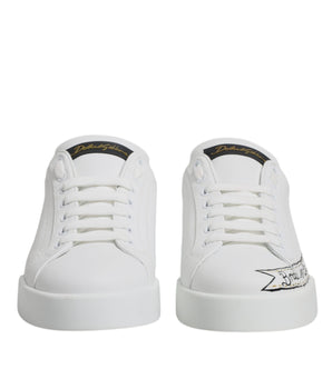 Dolce &amp; Gabbana White Leather Low Top Lace Up Sneakers Shoes