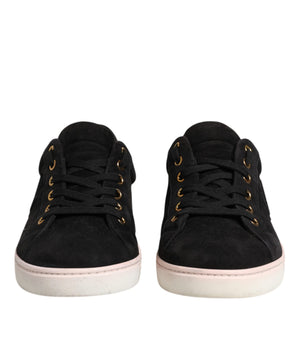 Dolce &amp; Gabbana Black Logo Suede Leather Men Sneakers Shoes