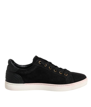 Dolce &amp; Gabbana Black Logo Suede Leather Men Sneakers Shoes
