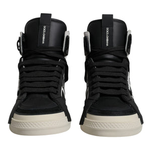 Dolce &amp; Gabbana Black Silver Leather High Top Sneaker Shoes