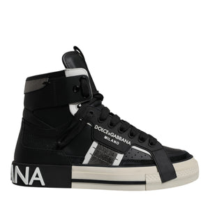Dolce &amp; Gabbana Black Silver Leather High Top Sneaker Shoes