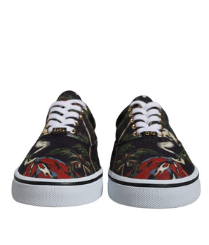 Dolce &amp; Gabbana Black Tropical Print Low Top Sneakers Shoes