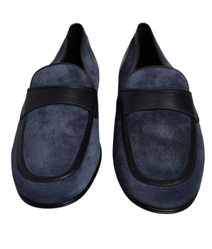 Dolce &amp; Gabbana Blue Suede Leather Shoes Loafer Moccasin Shoes