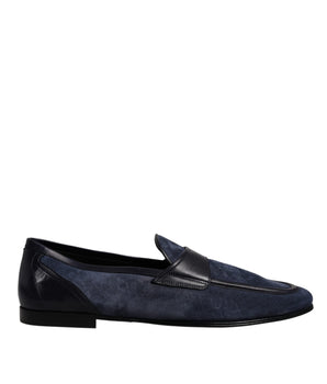 Dolce &amp; Gabbana Blue Suede Leather Shoes Loafer Moccasin Shoes