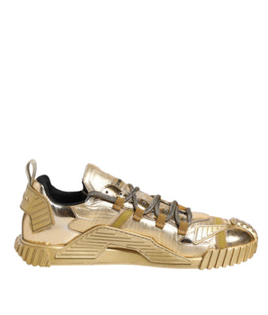 Dolce &amp; Gabbana Gold Stretch Lace Up NS1 Sneakers Shoes