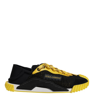 Dolce &amp; Gabbana Black Yellow Low Top NS1 Sneakers Shoes