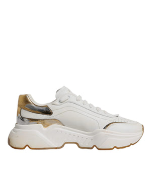 Dolce &amp; Gabbana White Gold DAYMASTER Leather Sneakers Shoes