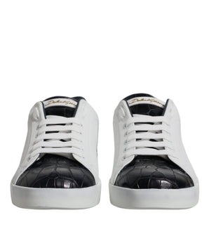 Dolce &amp; Gabbana White Black Leather Portofino Sneakers Shoes