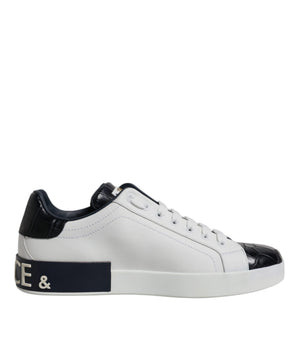 Dolce &amp; Gabbana White Black Leather Portofino Sneakers Shoes