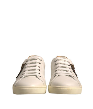 Dolce &amp; Gabbana White Leather Heart Embellished Sneakers Shoes