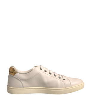 Dolce &amp; Gabbana White Leather Heart Embellished Sneakers Shoes