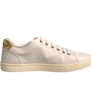 Dolce &amp; Gabbana White Leather Heart Embellished Sneakers Shoes