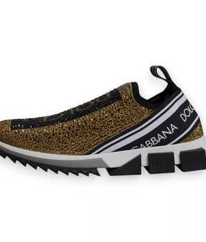 Dolce &amp; Gabbana Gold Rhinestones Sorrento Sneakers Shoes