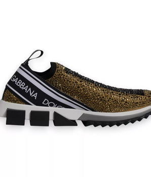Dolce &amp; Gabbana Gold Rhinestones Sorrento Sneakers Shoes