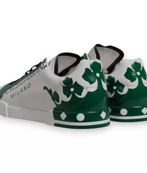 Dolce &amp; Gabbana White Green Leather Crown Milano Sneakers Shoes