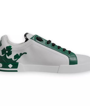 Dolce &amp; Gabbana White Green Leather Crown Milano Sneakers Shoes