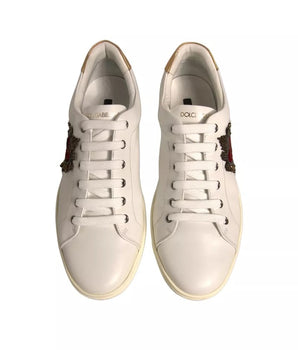 Dolce &amp; Gabbana White Leather Heart Embellished Sneakers Shoes