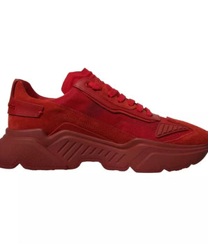 Dolce &amp; Gabbana Red Leather Daymaster Low Top Sneakers Shoes