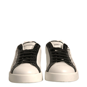 Dolce & Gabbana White Black Leather Crown Milano Sneakers Shoes