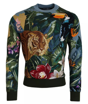 Dolce &amp; Gabbana Jungle Wool Silk Pullover Logo Sweater