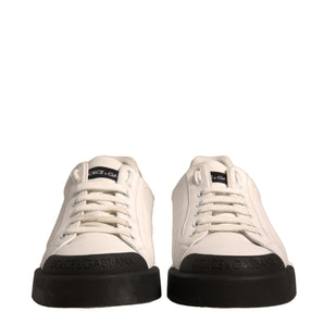 Dolce & Gabbana White Leather Logo Portofino Sneakers Shoes
