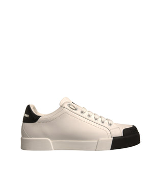 Dolce &amp; Gabbana White Leather Logo Portofino Sneakers Shoes