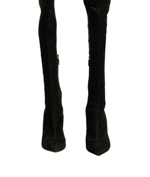 Botas altas hasta la rodilla con tacón de aguja de ante negro de Dolce &amp; Gabbana